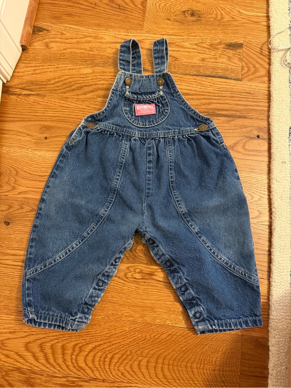 Vintage OshKosh B'gosh Baby Blue Denim Overall Bubble Romper Size 2T Made in USA